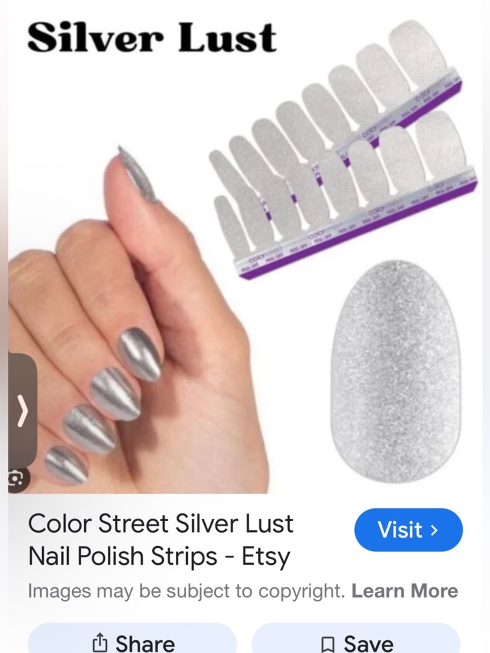 Color Street nail polish strips Silver Lust FMS133 16pcs easy peel and apply NIP